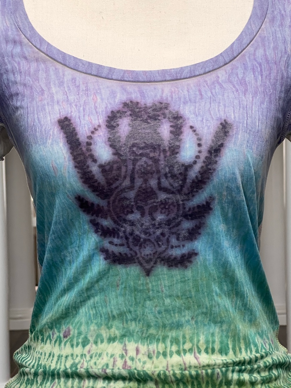 NWT Vintage Free People Women Ombré Purple Blue Green Short Sleeve Top Graphic M - Picture 5 of 11